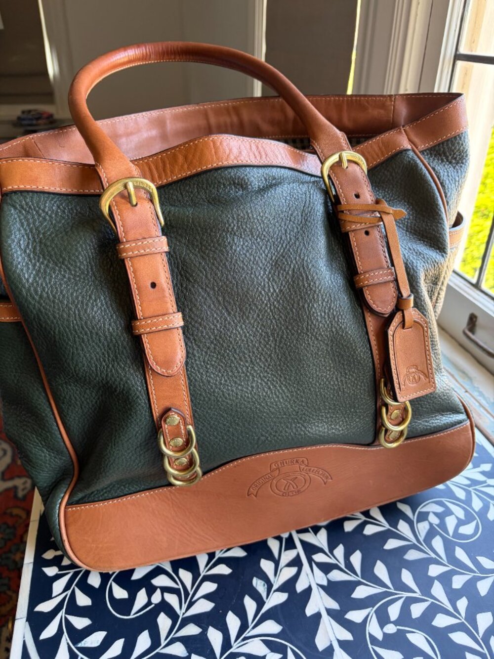 Ghurka Original Heritage D-Ring Hunter Green Pebble Leather Tote Bag exc